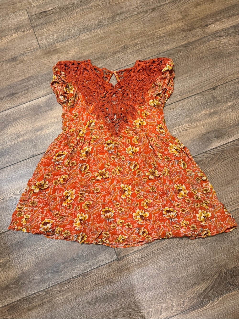 Free People Rust Orange Floral Margot Print Mini Dress